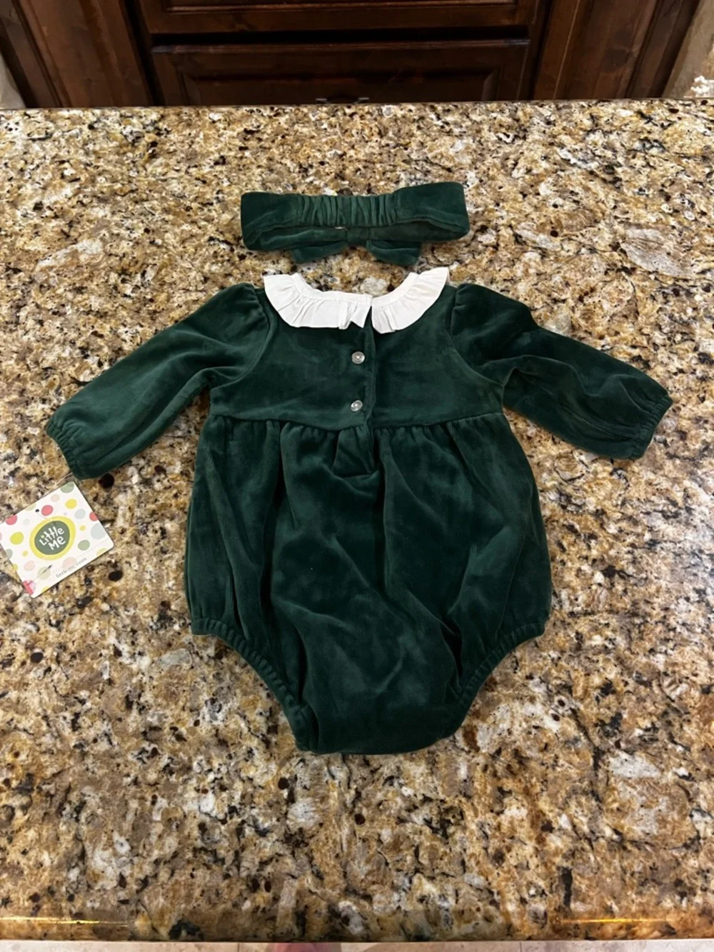 New - Little Me Velvet Baby Bubble Romper with Bow Headband